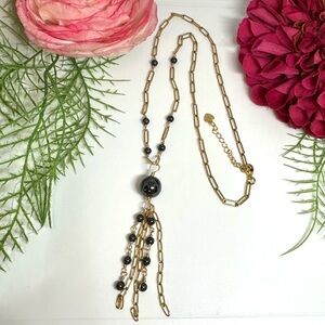 NEW⚜️Hematite Gemstone Tassel Fringe Chain Necklace